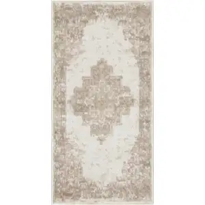 Photo of Ivory Floral Power Loom Worn Faded Area Rug