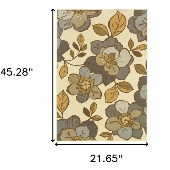 Ivory Floral Stain Resistant Indoor Outdoor Area Rug Photo 6