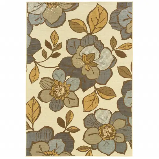 Ivory Floral Stain Resistant Indoor Outdoor Area Rug Photo 1