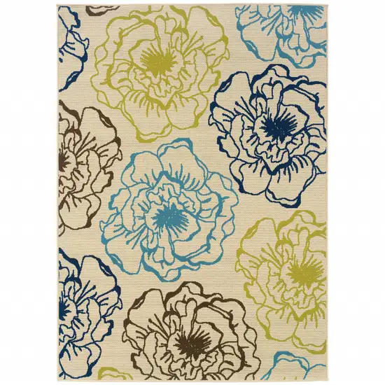 Ivory Floral Stain Resistant Indoor Outdoor Area Rug Photo 1