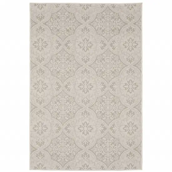 Ivory Floral Stain Resistant Indoor Outdoor Area Rug Photo 1