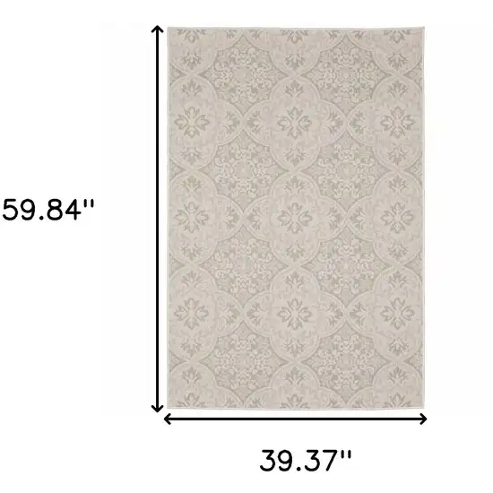 Ivory Floral Stain Resistant Indoor Outdoor Area Rug Photo 8