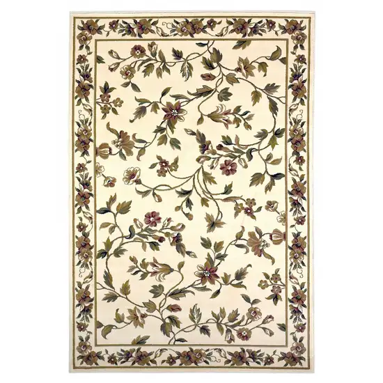 Ivory Floral Vine Bordered Area Rug Photo 3