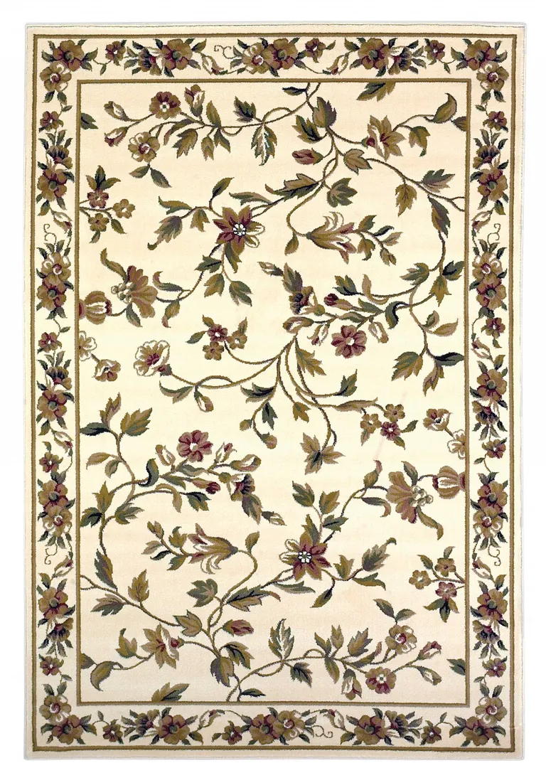 Ivory Floral Vine Bordered Area Rug Photo 3