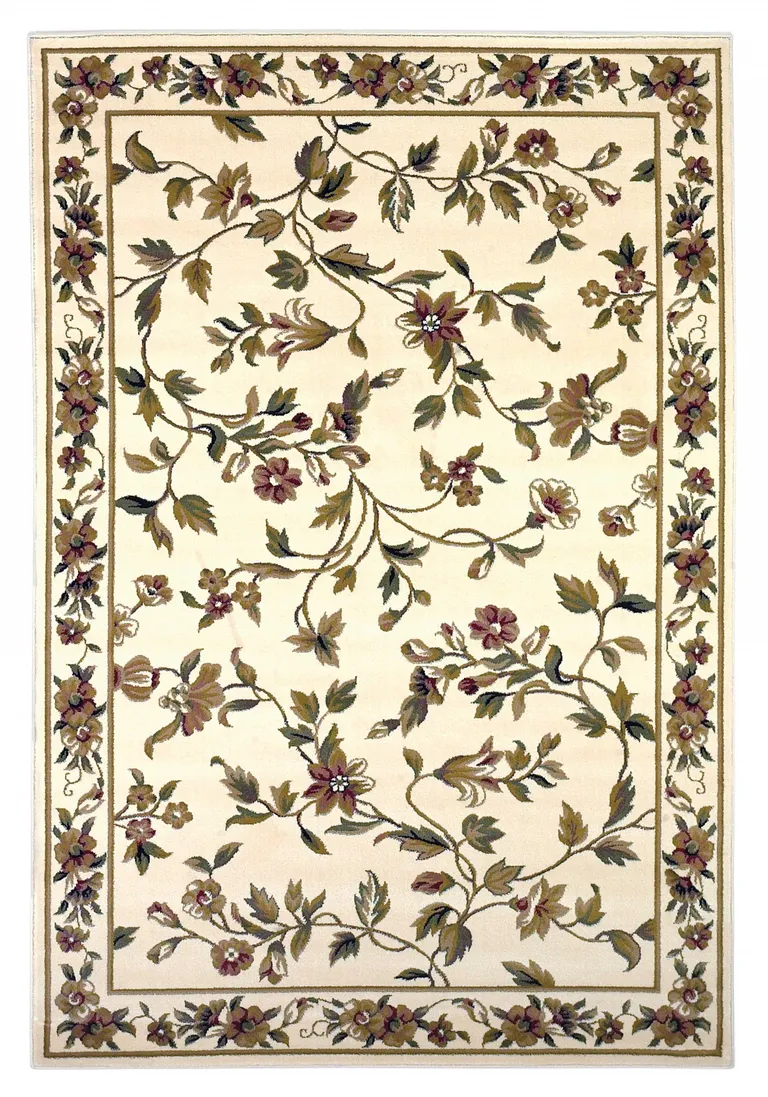 Ivory Floral Vine Bordered Area Rug Photo 1