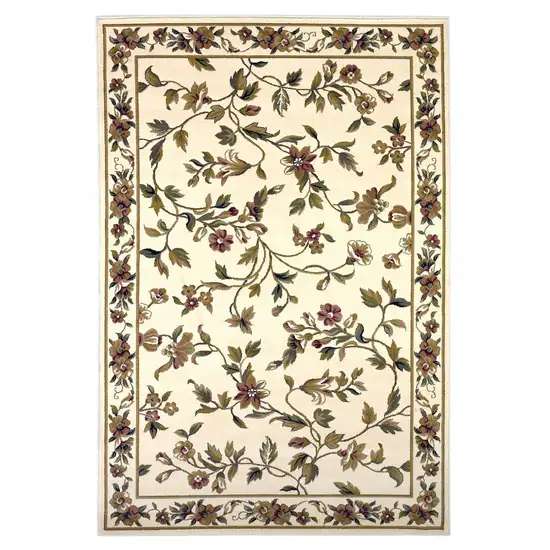 Ivory Floral Vine Bordered Area Rug Photo 1