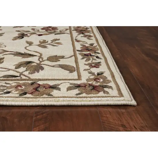 Ivory Floral Vine Bordered Area Rug Photo 2