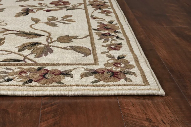 Ivory Floral Vine Bordered Area Rug Photo 2