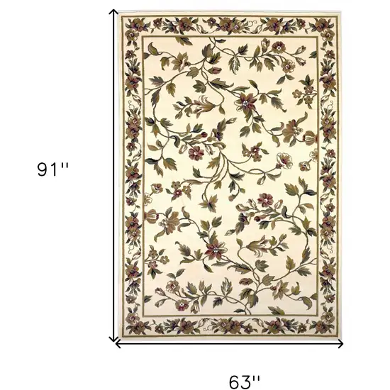 Ivory Floral Vine Bordered Area Rug Photo 4