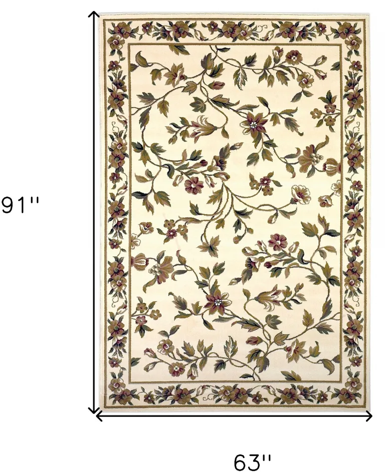 Ivory Floral Vine Bordered Area Rug Photo 4