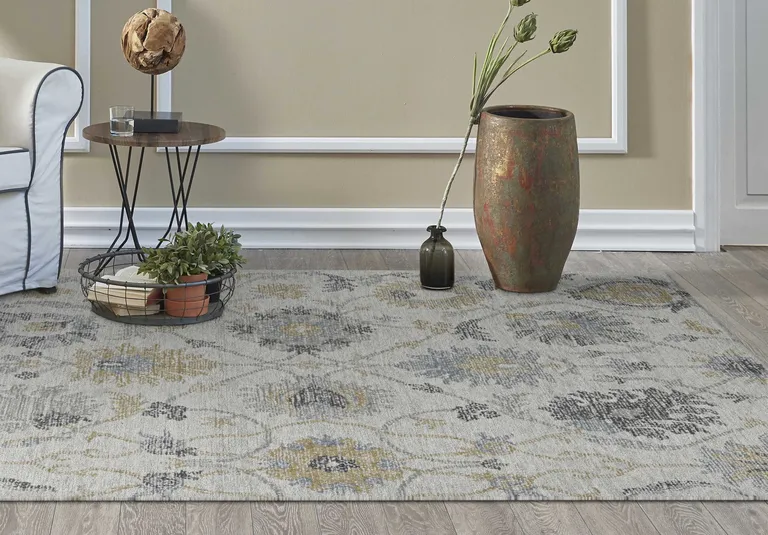 Ivory Floral Vine Wool Runner Rug Photo 4