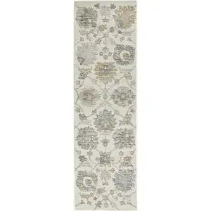 Photo of Ivory Floral Vine Wool Runner Rug