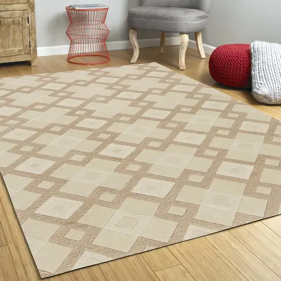 Ivory Geometric Diamonds Wool Area Rug Photo 5