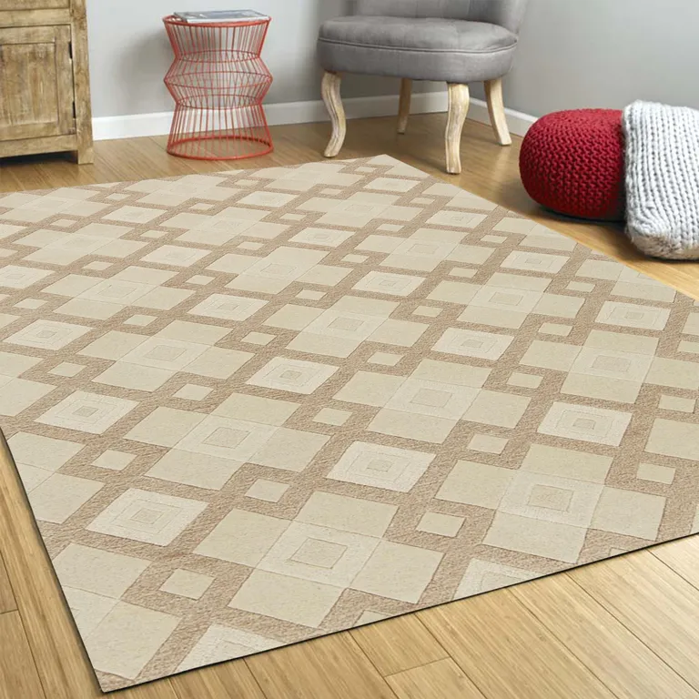 Ivory Geometric Diamonds Wool Area Rug Photo 5