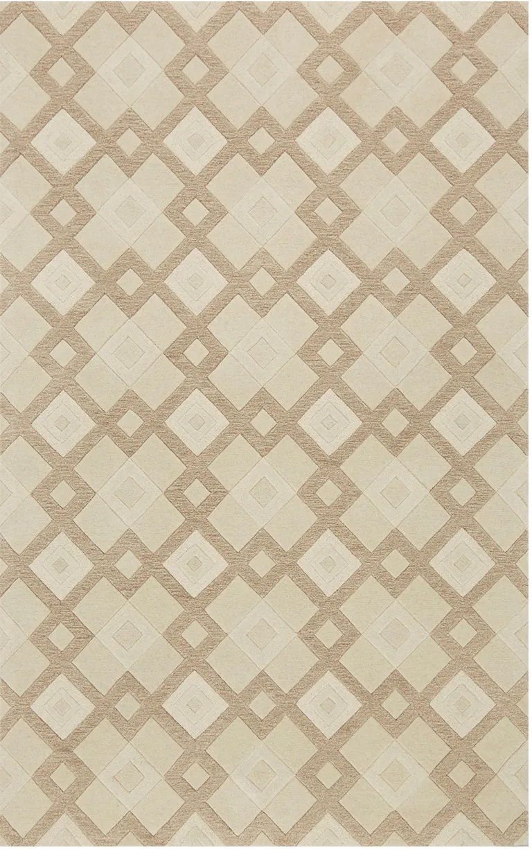 Ivory Geometric Diamonds Wool Area Rug Photo 3