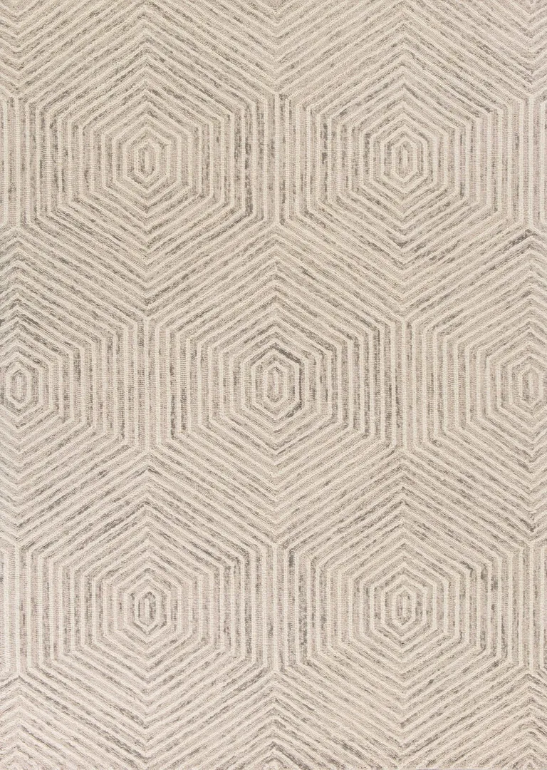 Ivory Geometric Hexagon Wool Area Rug Photo 1