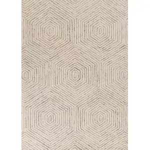 Photo of Ivory Geometric Hexagon Wool Area Rug