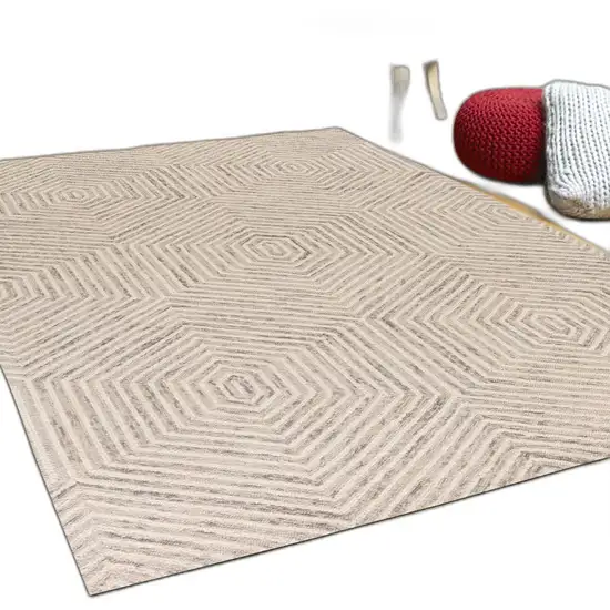 Ivory Geometric Hexagon Wool Area Rug Photo 4