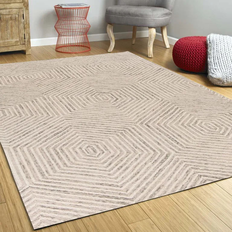 Ivory Geometric Hexagon Wool Area Rug Photo 5