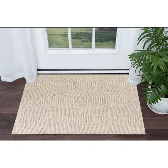 Ivory Geometric Hexagon Wool Area Rug Photo 1