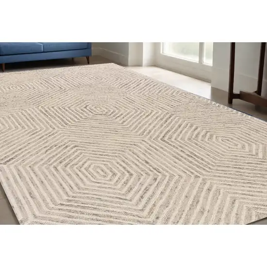 Ivory Geometric Hexagon Wool Indoor Area Rug Photo 1