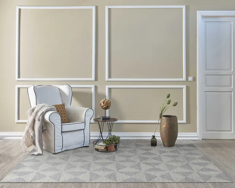 Ivory Geometric Pattern Wool Indoor Area Rug Photo 4