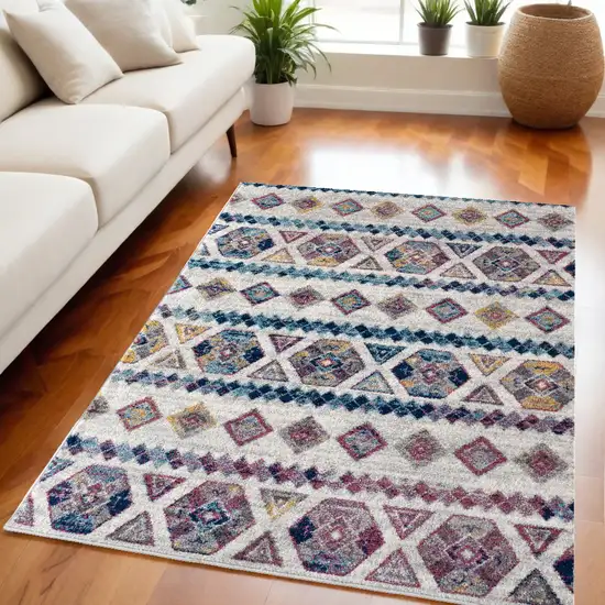 5' X 7' Ivory Geometric Power Loom Area Rug Photo 1