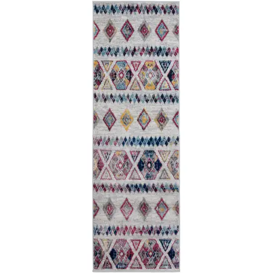 Ivory Geometric Power Loom Runner Rug Photo 1