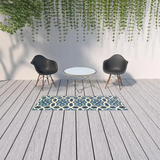 Ivory Geometric Stain Resistant Indoor Outdoor Area Rug Photo 2