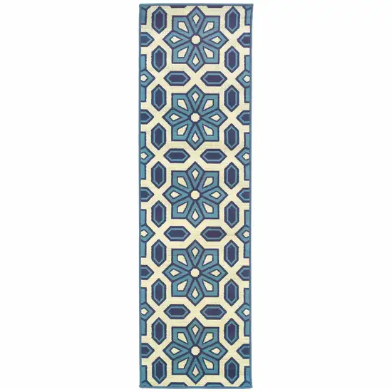 Ivory Geometric Stain Resistant Indoor Outdoor Area Rug Photo 1