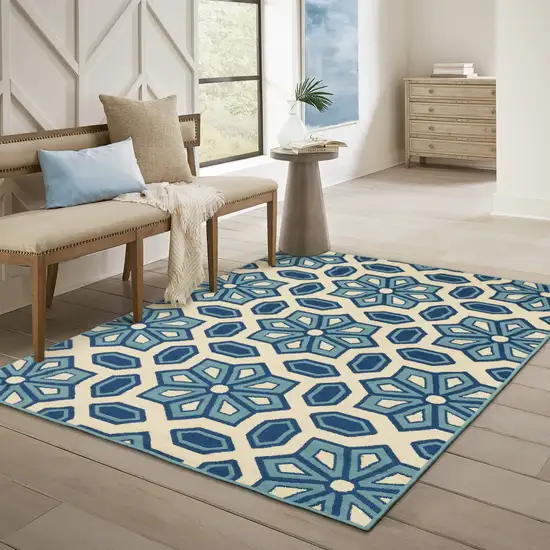 Ivory Geometric Stain Resistant Indoor Outdoor Area Rug Photo 9