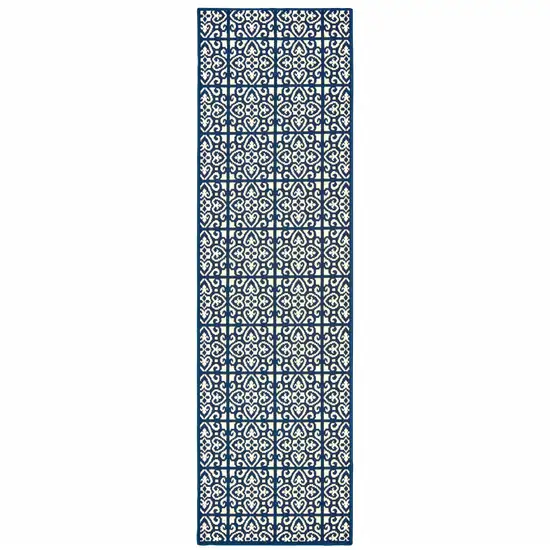 Ivory Geometric Stain Resistant Indoor Outdoor Area Rug Photo 1