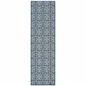 Photo of Ivory Geometric Stain Resistant Indoor Outdoor Area Rug