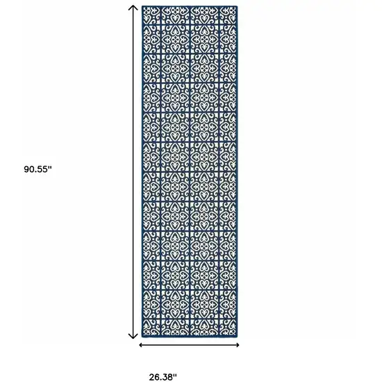 Ivory Geometric Stain Resistant Indoor Outdoor Area Rug Photo 4