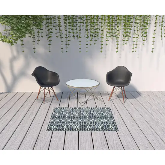 Ivory Geometric Stain Resistant Indoor Outdoor Area Rug Photo 2