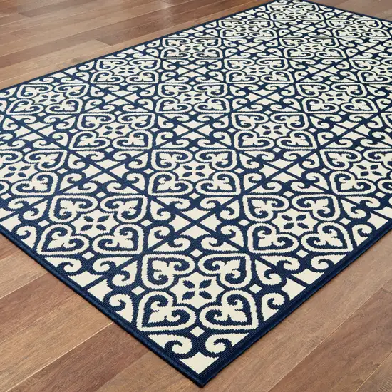 Ivory Geometric Stain Resistant Indoor Outdoor Area Rug Photo 4