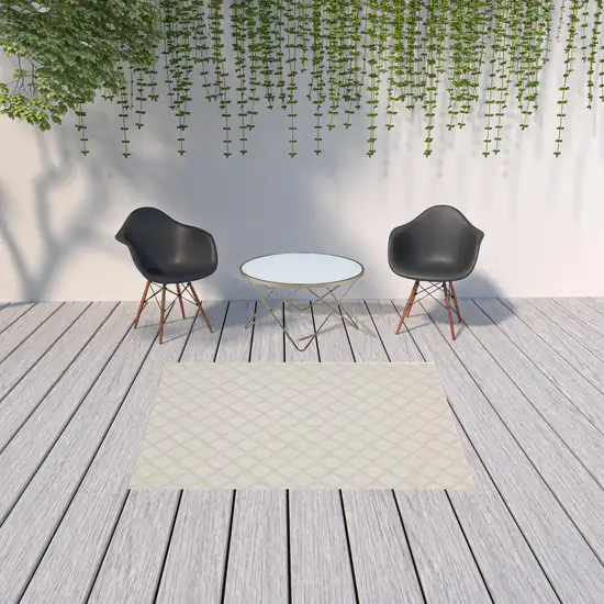 Ivory Geometric Stain Resistant Indoor Outdoor Area Rug Photo 2