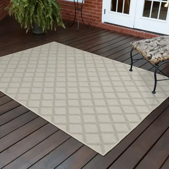 Ivory Geometric Stain Resistant Indoor Outdoor Area Rug Photo 8