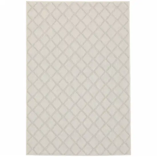 Ivory Geometric Stain Resistant Indoor Outdoor Area Rug Photo 1