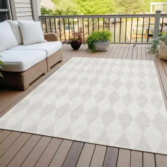 Ivory Geometric Washable Indoor Outdoor Area Rug Photo 6