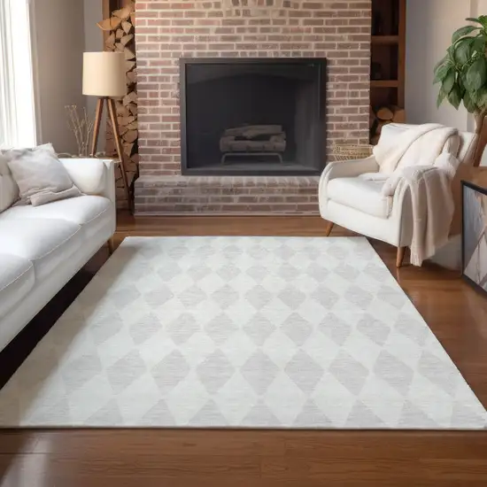 Ivory Geometric Washable Indoor Outdoor Area Rug Photo 7