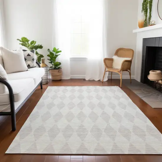 Ivory And Beige Geometric Washable Indoor Outdoor Area Rug Photo 8