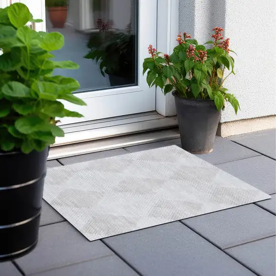 Ivory Geometric Washable Non Skid Indoor Outdoor Area Rug Photo 8