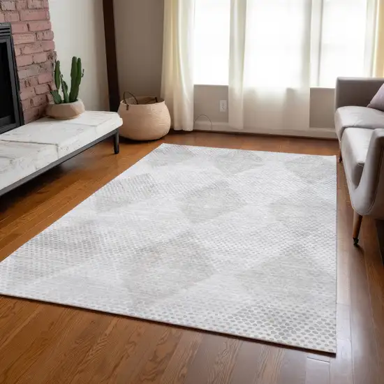 Ivory Geometric Washable Non Skid Indoor Outdoor Area Rug Photo 8