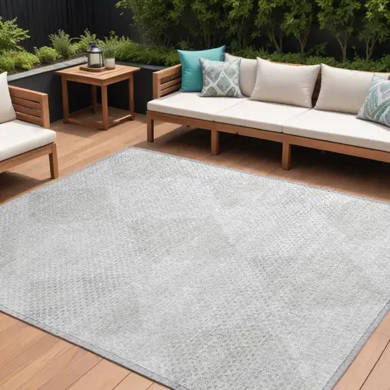 Ivory Geometric Washable Non Skid Indoor Outdoor Area Rug Photo 2