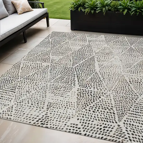 Ivory Charcoal And Beige Geometric Washable Indoor Outdoor Area Rug Photo 1