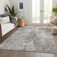 Photo of Ivory Geometric Washable Non Skid Indoor Outdoor Area Rug