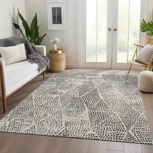 Photo of Ivory Geometric Washable Non Skid Indoor Outdoor Area Rug