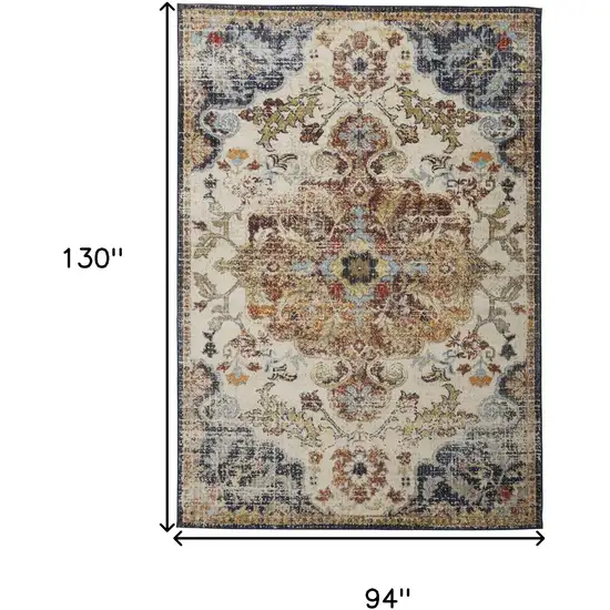 Ivory Gold And Blue Floral Stain Resistant Area Rug Photo 8