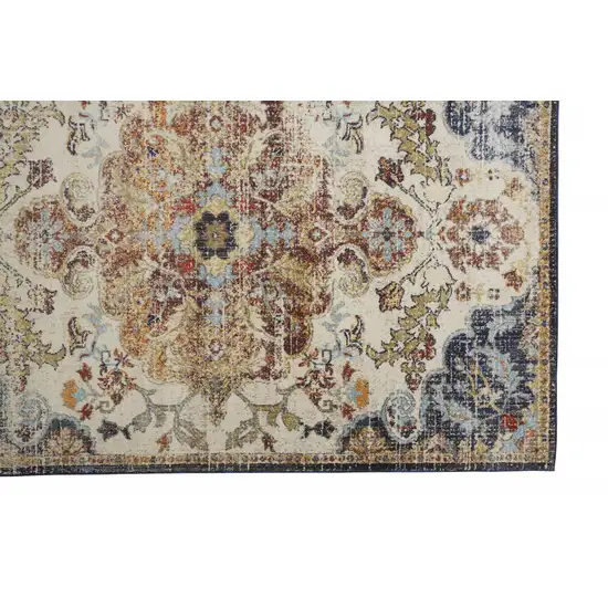 Ivory Gold And Blue Floral Stain Resistant Area Rug Photo 3